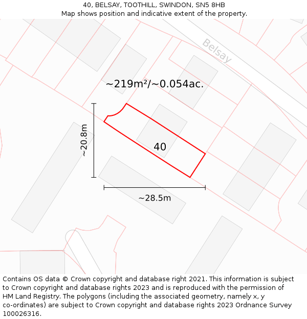 40, BELSAY, TOOTHILL, SWINDON, SN5 8HB: Plot and title map