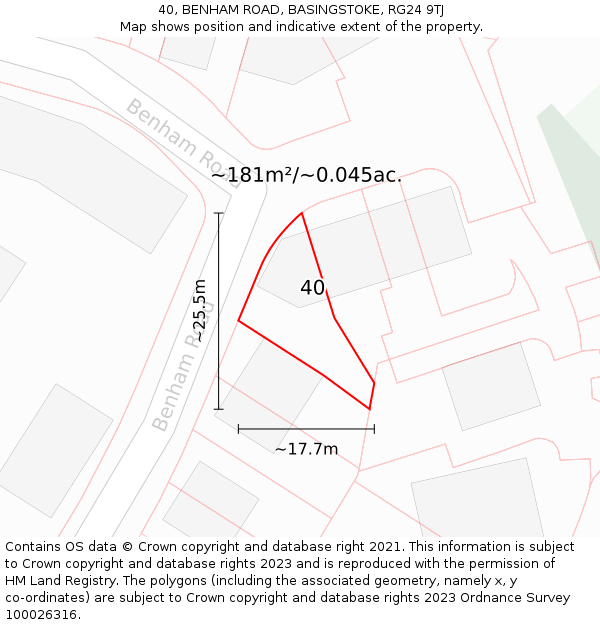 40, BENHAM ROAD, BASINGSTOKE, RG24 9TJ: Plot and title map