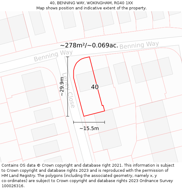 40, BENNING WAY, WOKINGHAM, RG40 1XX: Plot and title map