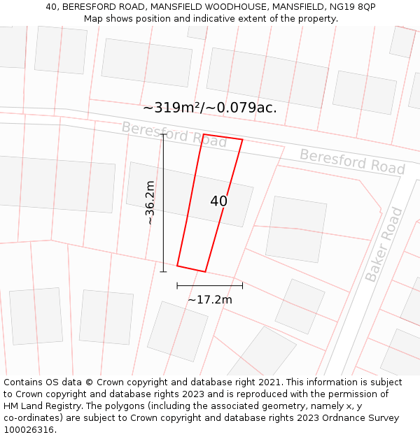 40, BERESFORD ROAD, MANSFIELD WOODHOUSE, MANSFIELD, NG19 8QP: Plot and title map