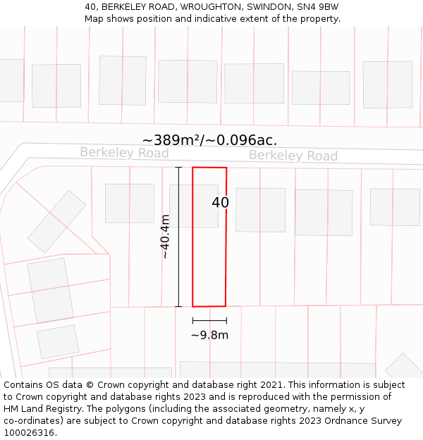 40, BERKELEY ROAD, WROUGHTON, SWINDON, SN4 9BW: Plot and title map