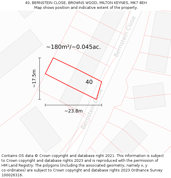 40, BERNSTEIN CLOSE, BROWNS WOOD, MILTON KEYNES, MK7 8EH: Plot and title map