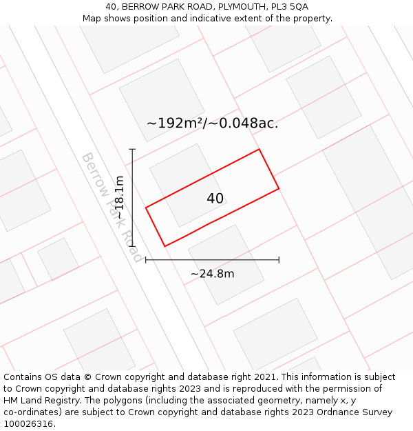 40, BERROW PARK ROAD, PLYMOUTH, PL3 5QA: Plot and title map