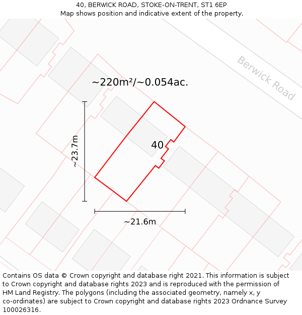 40, BERWICK ROAD, STOKE-ON-TRENT, ST1 6EP: Plot and title map