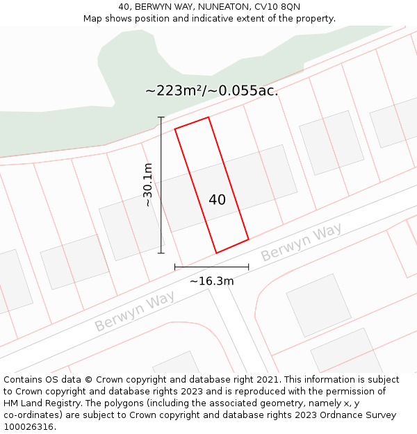 40, BERWYN WAY, NUNEATON, CV10 8QN: Plot and title map