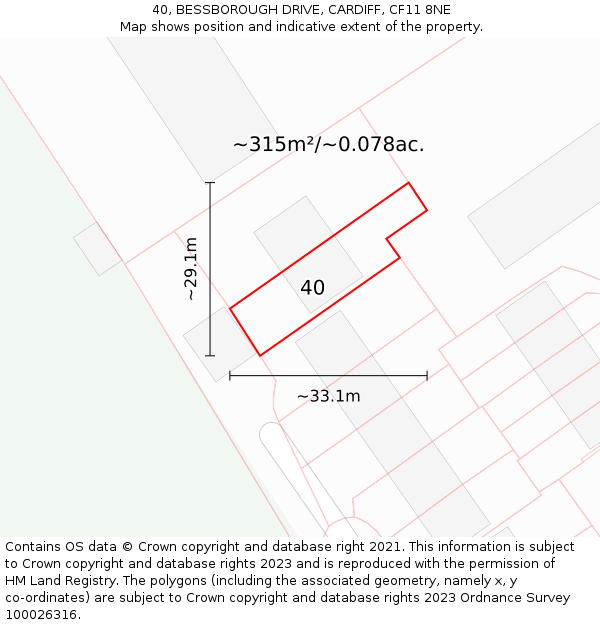 40, BESSBOROUGH DRIVE, CARDIFF, CF11 8NE: Plot and title map