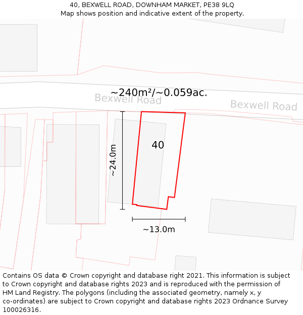 40, BEXWELL ROAD, DOWNHAM MARKET, PE38 9LQ: Plot and title map