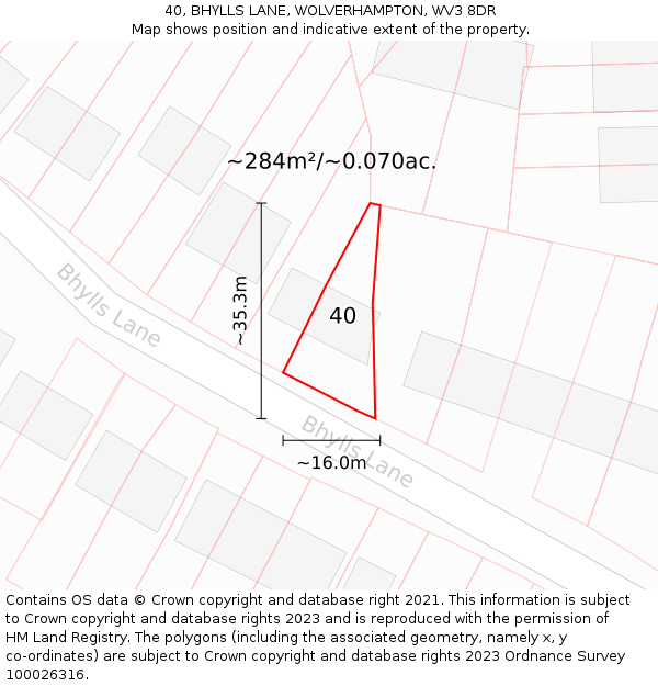 40, BHYLLS LANE, WOLVERHAMPTON, WV3 8DR: Plot and title map