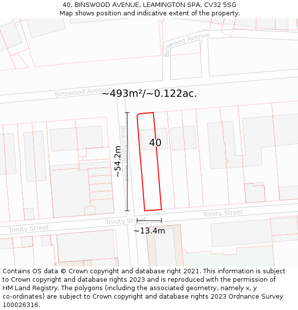 40, BINSWOOD AVENUE, LEAMINGTON SPA, CV32 5SG: Plot and title map