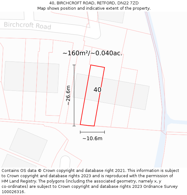 40, BIRCHCROFT ROAD, RETFORD, DN22 7ZD: Plot and title map