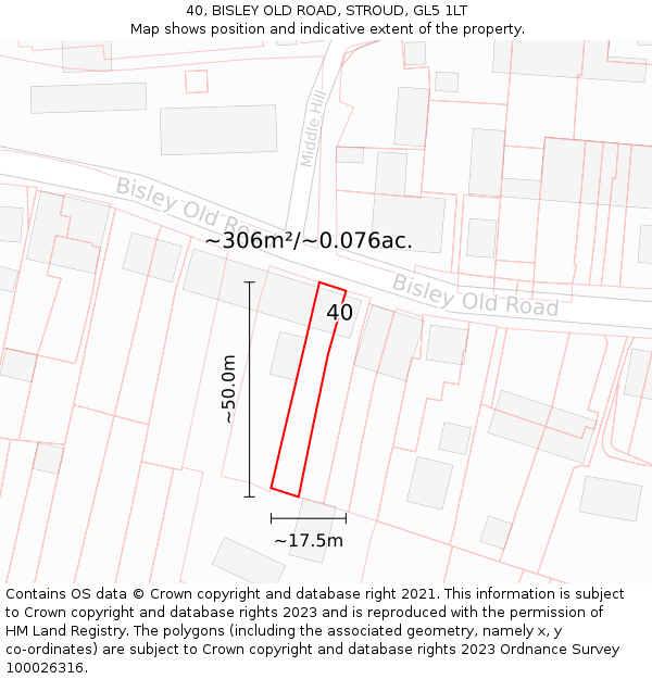 40, BISLEY OLD ROAD, STROUD, GL5 1LT: Plot and title map