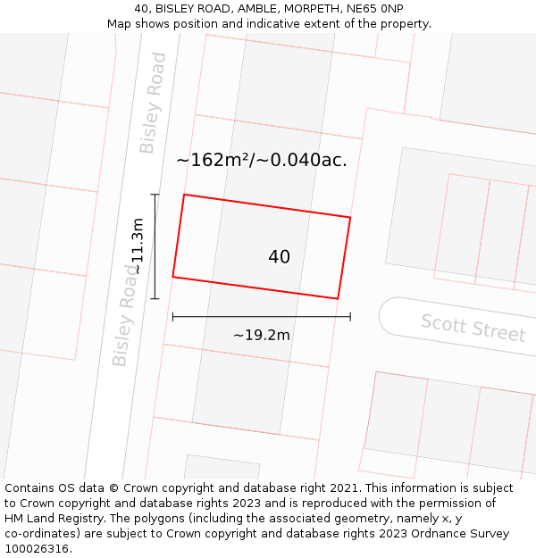 40, BISLEY ROAD, AMBLE, MORPETH, NE65 0NP: Plot and title map