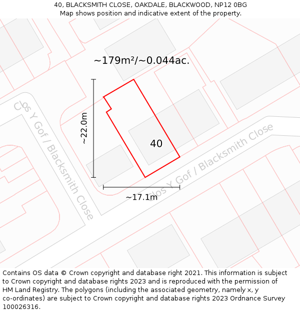 40, BLACKSMITH CLOSE, OAKDALE, BLACKWOOD, NP12 0BG: Plot and title map