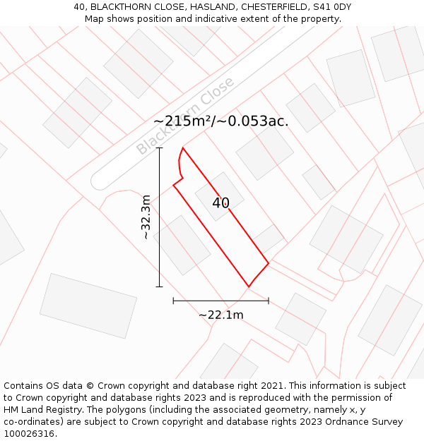 40, BLACKTHORN CLOSE, HASLAND, CHESTERFIELD, S41 0DY: Plot and title map