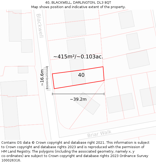 40, BLACKWELL, DARLINGTON, DL3 8QT: Plot and title map