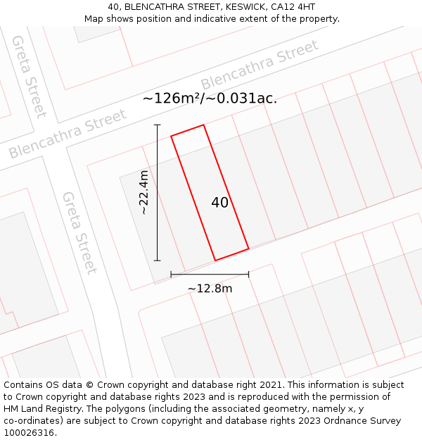 40, BLENCATHRA STREET, KESWICK, CA12 4HT: Plot and title map