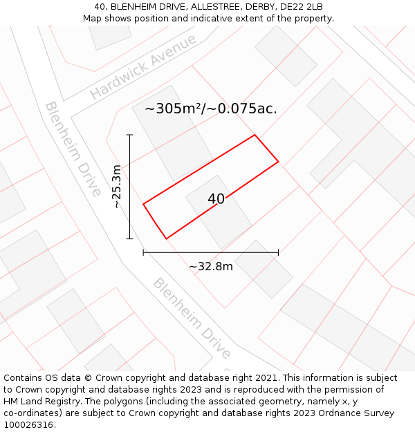 40, BLENHEIM DRIVE, ALLESTREE, DERBY, DE22 2LB: Plot and title map