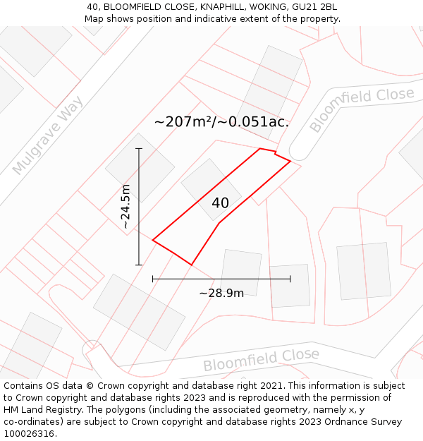 40, BLOOMFIELD CLOSE, KNAPHILL, WOKING, GU21 2BL: Plot and title map