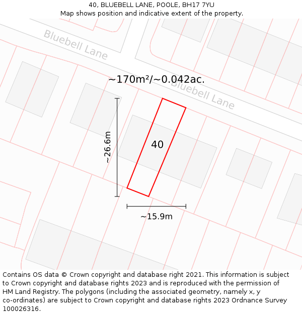 40, BLUEBELL LANE, POOLE, BH17 7YU: Plot and title map