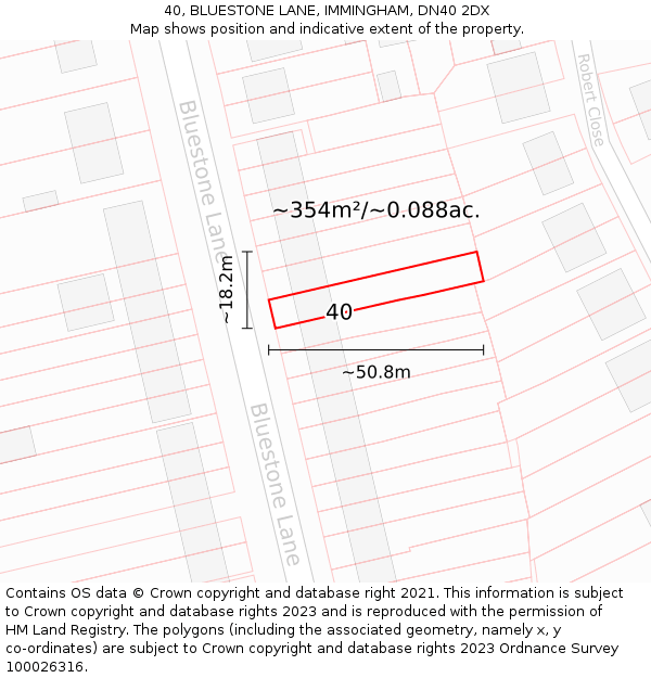 40, BLUESTONE LANE, IMMINGHAM, DN40 2DX: Plot and title map