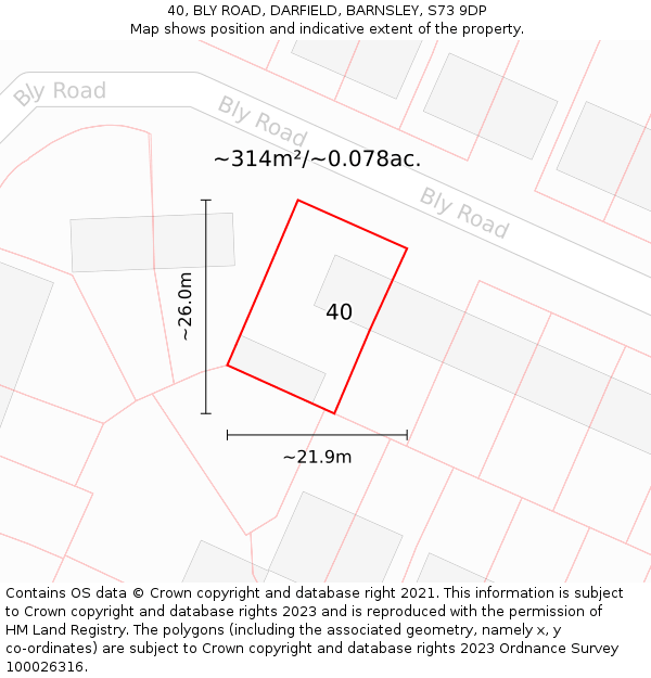 40, BLY ROAD, DARFIELD, BARNSLEY, S73 9DP: Plot and title map