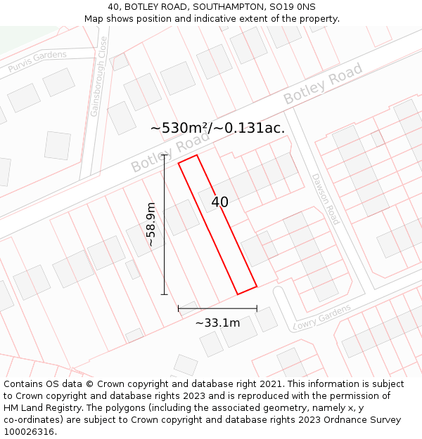 40, BOTLEY ROAD, SOUTHAMPTON, SO19 0NS: Plot and title map