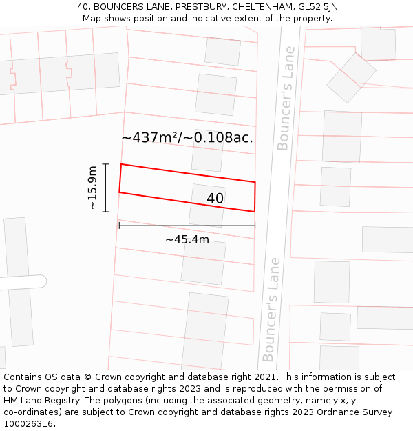 40, BOUNCERS LANE, PRESTBURY, CHELTENHAM, GL52 5JN: Plot and title map