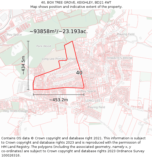 40, BOX TREE GROVE, KEIGHLEY, BD21 4WT: Plot and title map