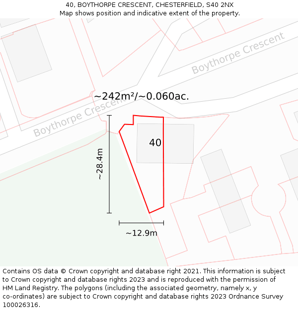 40, BOYTHORPE CRESCENT, CHESTERFIELD, S40 2NX: Plot and title map