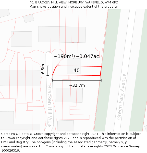 40, BRACKEN HILL VIEW, HORBURY, WAKEFIELD, WF4 6FD: Plot and title map