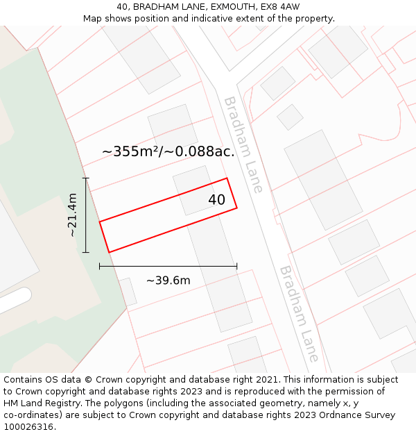 40, BRADHAM LANE, EXMOUTH, EX8 4AW: Plot and title map