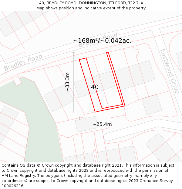 40, BRADLEY ROAD, DONNINGTON, TELFORD, TF2 7LX: Plot and title map