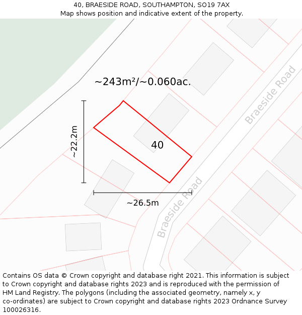 40, BRAESIDE ROAD, SOUTHAMPTON, SO19 7AX: Plot and title map