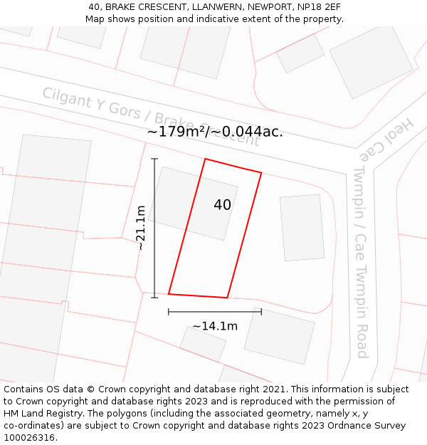 40, BRAKE CRESCENT, LLANWERN, NEWPORT, NP18 2EF: Plot and title map