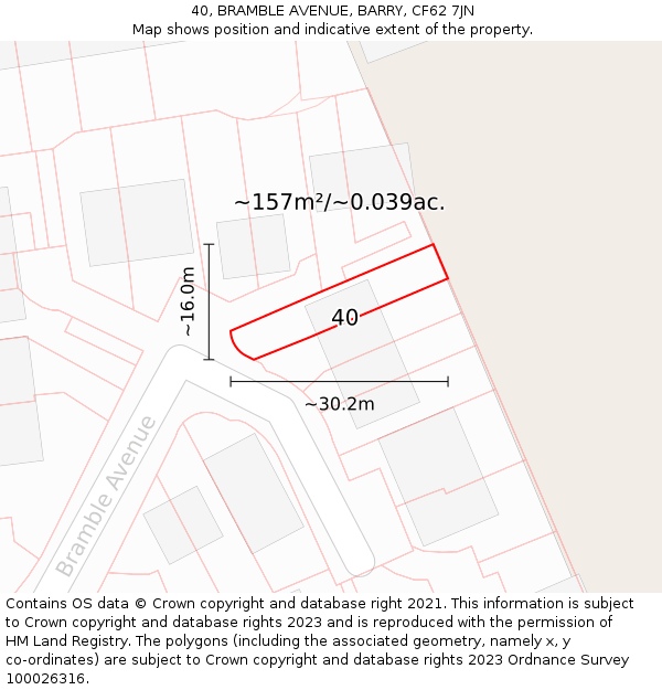 40, BRAMBLE AVENUE, BARRY, CF62 7JN: Plot and title map