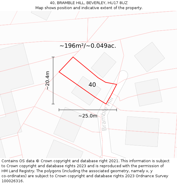 40, BRAMBLE HILL, BEVERLEY, HU17 8UZ: Plot and title map