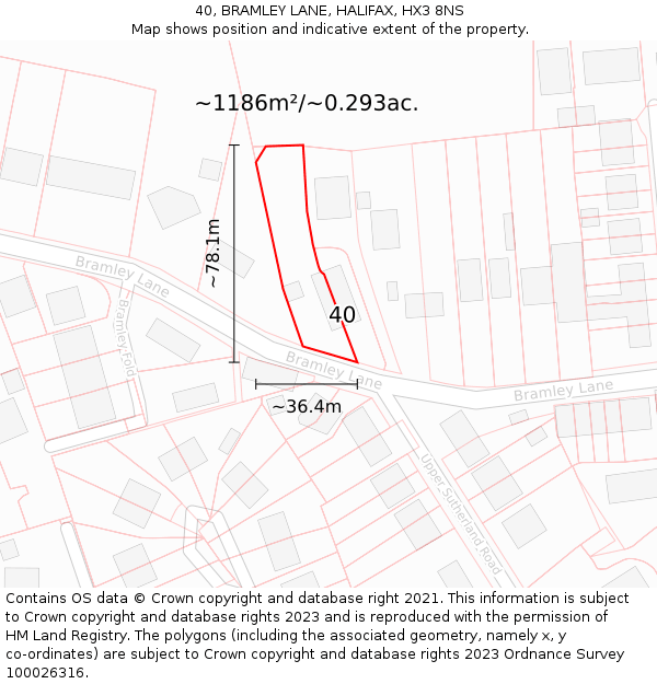 40, BRAMLEY LANE, HALIFAX, HX3 8NS: Plot and title map