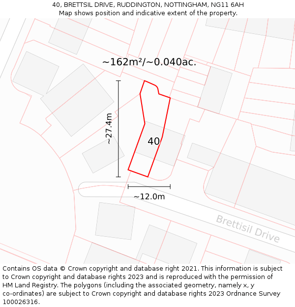 40, BRETTSIL DRIVE, RUDDINGTON, NOTTINGHAM, NG11 6AH: Plot and title map