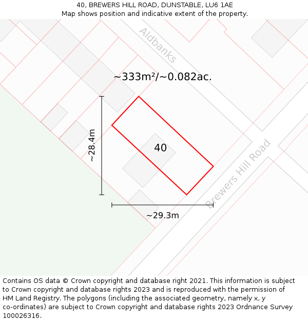 40, BREWERS HILL ROAD, DUNSTABLE, LU6 1AE: Plot and title map