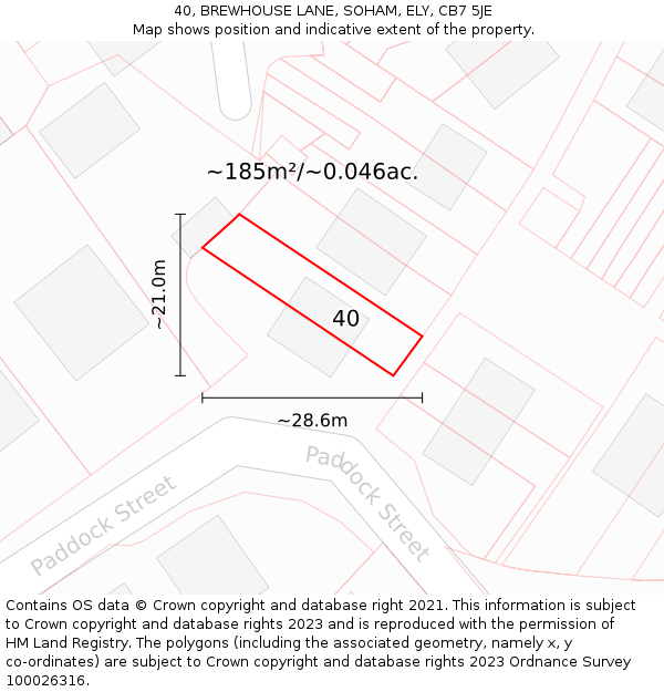 40, BREWHOUSE LANE, SOHAM, ELY, CB7 5JE: Plot and title map