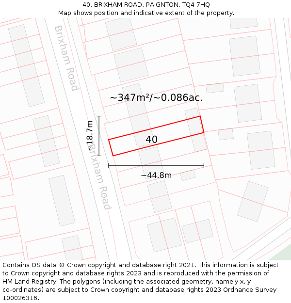 40, BRIXHAM ROAD, PAIGNTON, TQ4 7HQ: Plot and title map