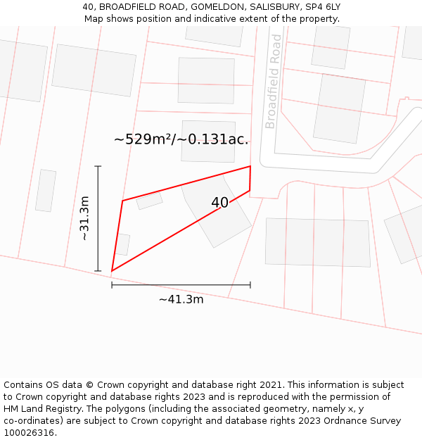 40, BROADFIELD ROAD, GOMELDON, SALISBURY, SP4 6LY: Plot and title map