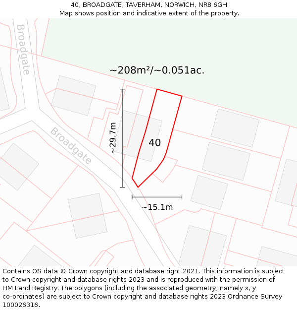 40, BROADGATE, TAVERHAM, NORWICH, NR8 6GH: Plot and title map