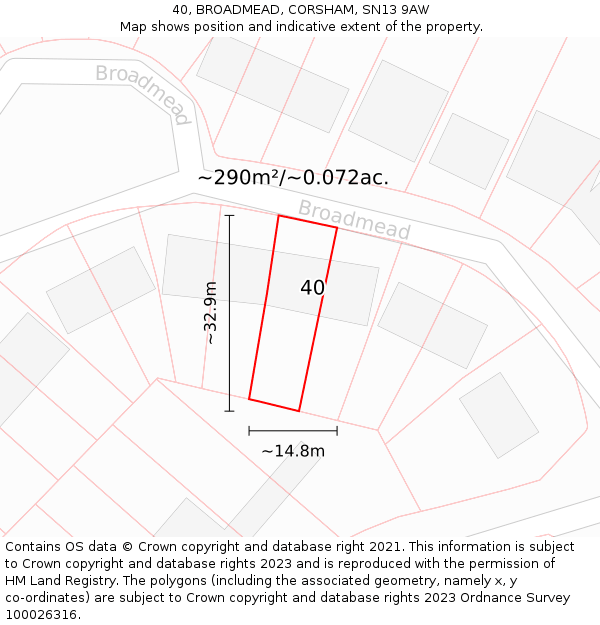 40, BROADMEAD, CORSHAM, SN13 9AW: Plot and title map