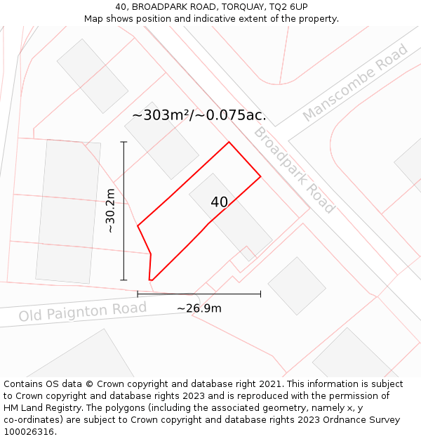 40, BROADPARK ROAD, TORQUAY, TQ2 6UP: Plot and title map