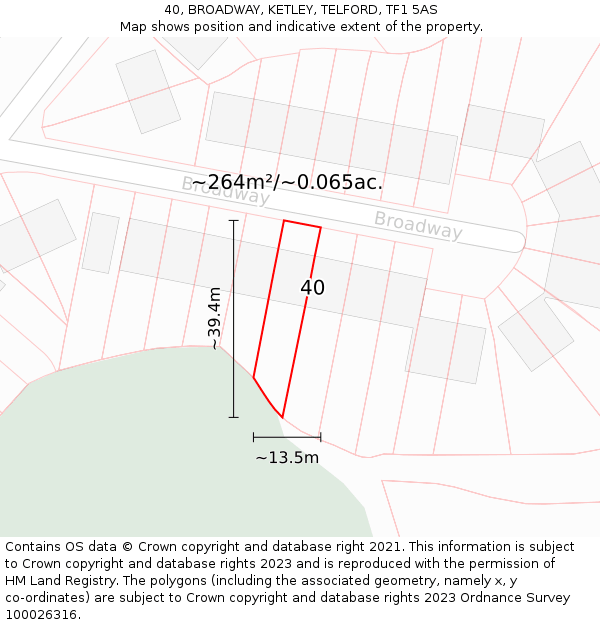 40, BROADWAY, KETLEY, TELFORD, TF1 5AS: Plot and title map