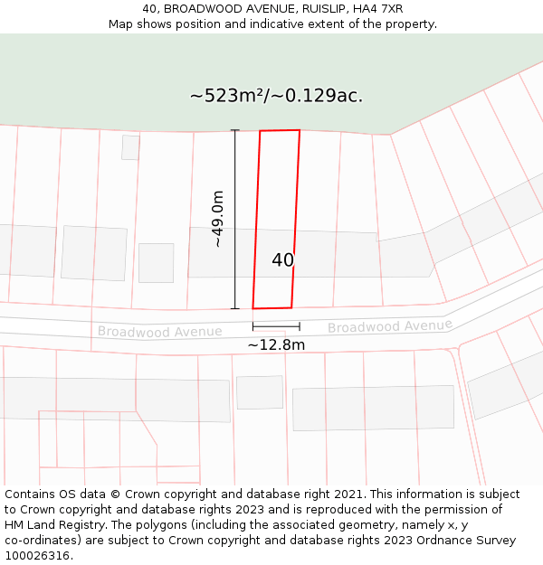 40, BROADWOOD AVENUE, RUISLIP, HA4 7XR: Plot and title map