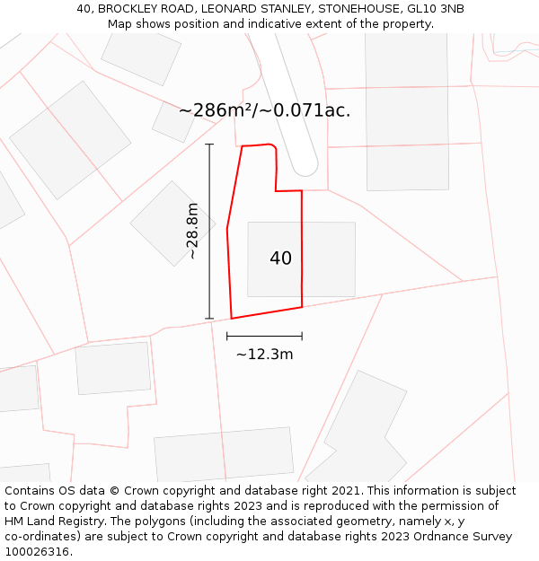 40, BROCKLEY ROAD, LEONARD STANLEY, STONEHOUSE, GL10 3NB: Plot and title map