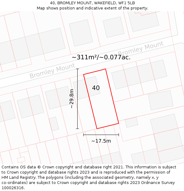 40, BROMLEY MOUNT, WAKEFIELD, WF1 5LB: Plot and title map