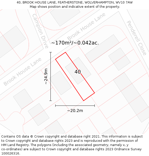 40, BROOK HOUSE LANE, FEATHERSTONE, WOLVERHAMPTON, WV10 7AW: Plot and title map